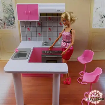 Için barbie bebek Mobilya Aksesuarları plastik oyuncak Rüya mutfak mobilyası Mutfak Dolabı Soba Hediye Kız DIY Noel