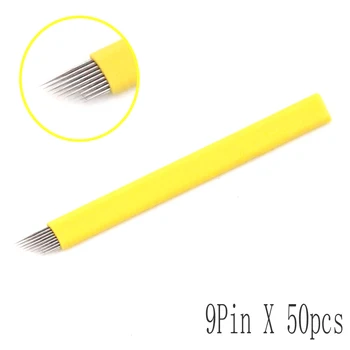 50 adet 9 pin kalıcı makyaj kaş microblade kalemler iğneler sarı laminas microblading manuel iğneler
