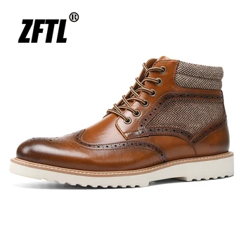 ZFTL erkek Martins çizmeler Rahat dantel kadar çizmeler adam büyük boy Takım çizmeler Brogue Bağbozumu oyma erkek yarım çizmeler İngiliz kahverengi