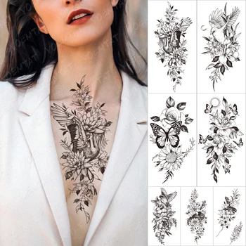 Su geçirmez Geçici Dövme Etiket Kuş vinç çiçek bitki Flaş Dövmeler kelebek güneş ay Vücut Sanatı Kol Sahte Dövme Kadın Erkek