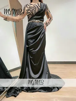 Siyah Boncuk Couture Uzun Kollu Abiye 2021 Resmi Tasarımcı Düğün gece elbisesi Kadınlar Lüks Ünlü Marka MY41136