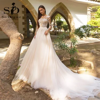 SoDigne Fildişi Uzun Kollu Gelinlik 2022 A-Line Modern Boho Prenses gelin kıyafeti Düğün Resmi Elbise vestidos de novia