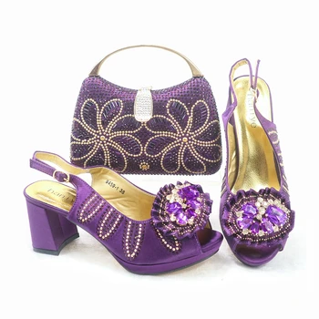 italya'da doershow moda kadın ayakkabı ve çanta Seti mor Renk Eşleşen çanta seti ile italyan Ayakkabı taşlarla süslenmiş! SYU1-5