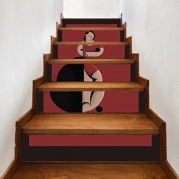 Merdiven Sticker Resim Kağıdı Soyut Kadın Karikatür Kendinden Yapışkanlı Çıkartması PVC Su Geçirmez Baskı Sanat Ev Dekor DIY Oturma Odası için