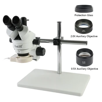 7X-45X Simul-fokal Trinoküler Stereo Mikroskop Endüstriyel Büyüteç + 56 LED halka ışık + 0.5 X/1X / 2X Yardımcı Objektif Lens